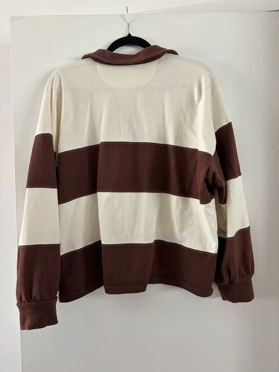 Madewell Brown and Cream Striped Long Sleeve Rugby Top - Picture 2 of 2